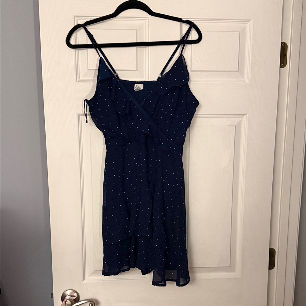 Stylish Navy Romper Dress with White Dots